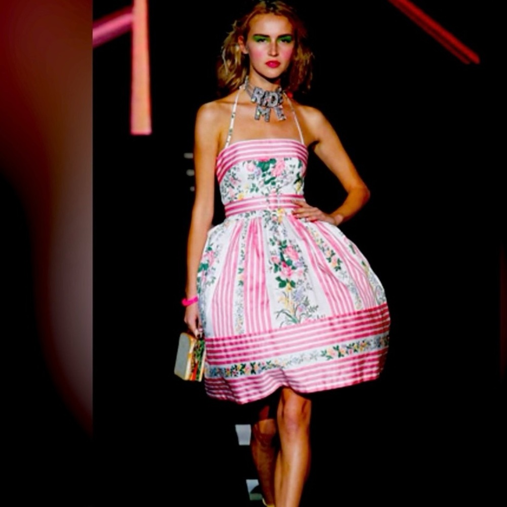 Betsey Johnson Pink and White Strapless Dress